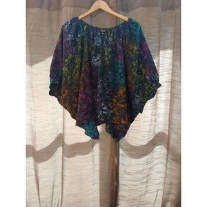 Women's Allen B. Multicolored Bat Wing Cropped Cap Sleeve Blouse Size XL